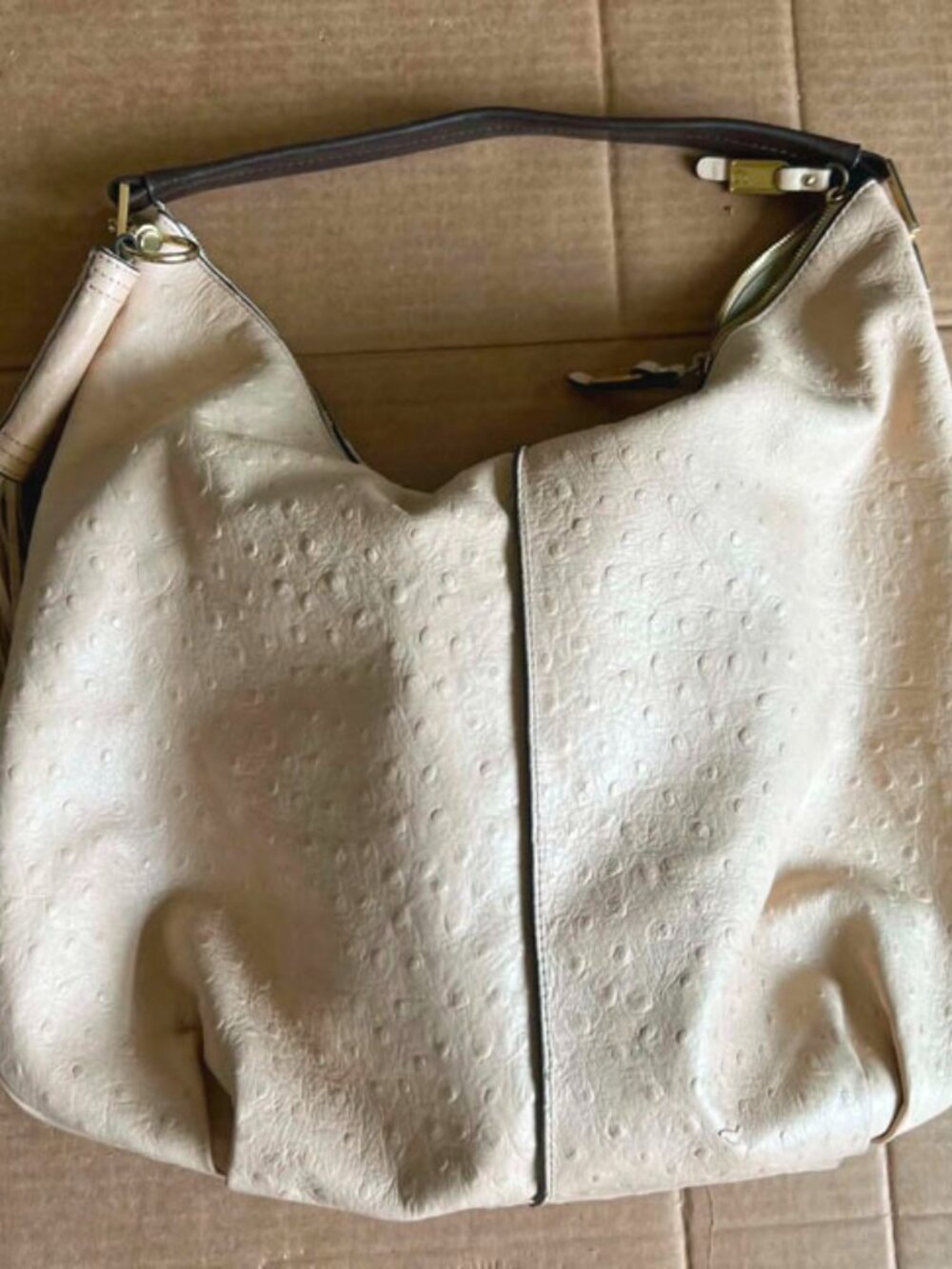 G.I.L.I  Blush Leather Ostrich Textured Oversized X-Large Hobo Purse Handbag